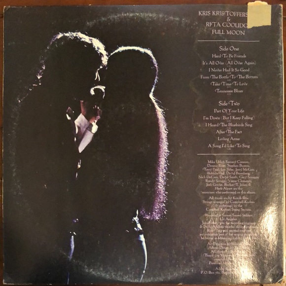 Kris Kristofferson & Rita Coolidge Full Moon Vinyl Album '73 - Picture 7 of 8